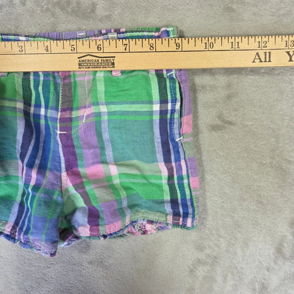 Ralph Lauren Toddler Girls 18M Madras Plaid Linen Cotton Ruffle Shorts Green